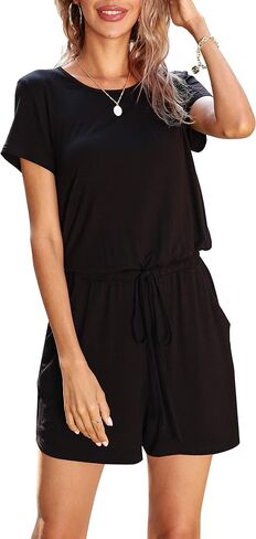 LAINAB Women's Casual Summer Short Sleeve Playsuit Jumpsuits Rompers Shorts with Pockets in Kuwait