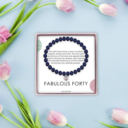 SOLINFOR 40th Birthday Gifts for Women - Lapis Lazuli Beads Bracelet - 40 Years Old Jewelry Gift Idea for Her in Kuwait