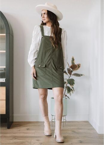 luvamia Corduroy Overall Dress for Women Adjustable Straps Casual Fashion Overalls Pinafore Short Dresses with Pockets in Kuwait