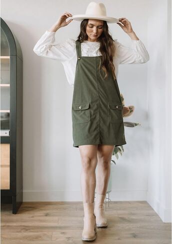 luvamia Corduroy Overall Dress for Women Adjustable Straps Casual Fashion Overalls Pinafore Short Dresses with Pockets in Kuwait
