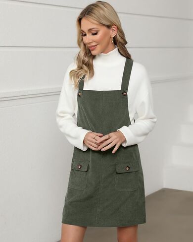 luvamia Corduroy Overall Dress for Women Adjustable Straps Casual Fashion Overalls Pinafore Short Dresses with Pockets in Kuwait