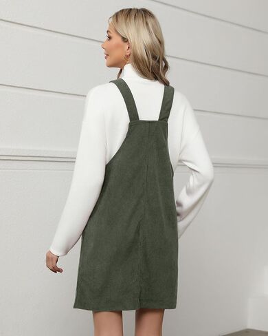 luvamia Corduroy Overall Dress for Women Adjustable Straps Casual Fashion Overalls Pinafore Short Dresses with Pockets in Kuwait
