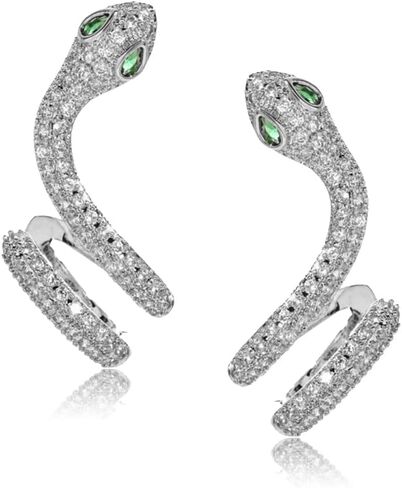 Hefanny Women Huggie مكعب زركونيا أقراط ذهبية هوب أقراط أذن ذهبية عيار 14 قيراط مملوءة بالذهب صغير بوهو بيتش بسيط رقيق مصنوع يدويًا هدية مجوهرات لا تسبب الحساسية (أساور ثعبان فضية) in Kuwait