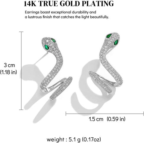 Hefanny Women Huggie مكعب زركونيا أقراط ذهبية هوب أقراط أذن ذهبية عيار 14 قيراط مملوءة بالذهب صغير بوهو بيتش بسيط رقيق مصنوع يدويًا هدية مجوهرات لا تسبب الحساسية (أساور ثعبان فضية) in Kuwait