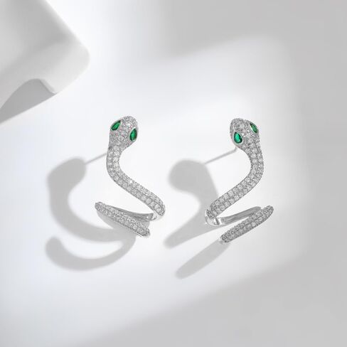 Hefanny Women Huggie مكعب زركونيا أقراط ذهبية هوب أقراط أذن ذهبية عيار 14 قيراط مملوءة بالذهب صغير بوهو بيتش بسيط رقيق مصنوع يدويًا هدية مجوهرات لا تسبب الحساسية (أساور ثعبان فضية) in Kuwait