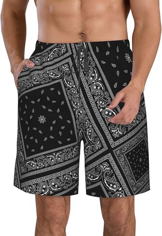 HPOPLACE Men's Swim Trunks Black Bandanas Quick Dry Beach Short Swimwear Bathing Suits in Saudi Arabia