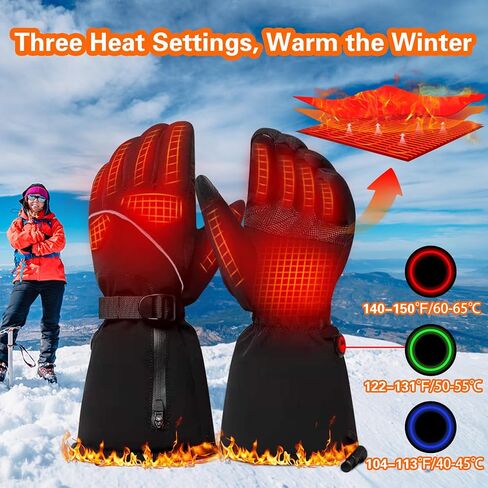 قفازات FineBud ساخنة للرجال والنساء، قفازات ساخنة قابلة لإعادة الشحن مع شاشة تعمل باللمس، قفازات دراجة نارية ساخنة بالبطارية مع 3 أوضاع لدرجة الحرارة، قفازات تسخين كهربائية مقاومة للماء لفصل الشتاء، والتزلج، والمشي لمسافات طويلة in Kuwait