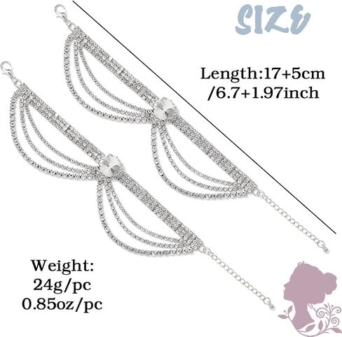 ELABEST Rhinestone Ankle Bracelets Crystal Tassel Anklet 2pcs Boho High-heeled Tennis Foot Chain Wedding Jewelry Accessories For Women and Girls in Saudi Arabia