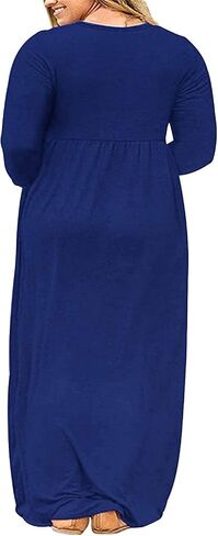 KARALIN Women's Plus Size Long Sleeve Loose Plain Casual Long Maxi Dresses with Pockets in Kuwait