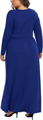 KARALIN Women's Plus Size Long Sleeve Loose Plain Casual Long Maxi Dresses with Pockets in Kuwait