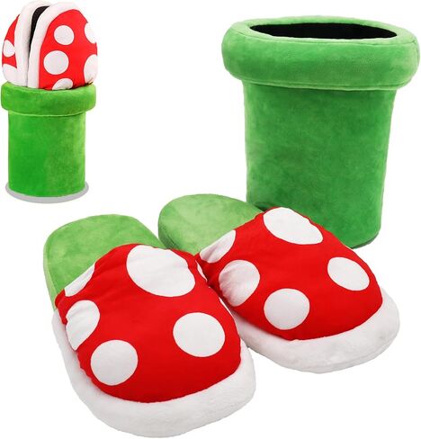 تيمسوفيا شبشب 2 في 1 بتصميم فطر مع حامل، شبشب نباتات البيرانا للبالغين، شبشب قطيفة شتوي مرح في وعاء للنساء والرجال، هدية للتهنئة بالمنزل، اخضر واحمر، مقاس 8-11 X-Wide للنساء/7-10, أخضر وأحمر in Kuwait