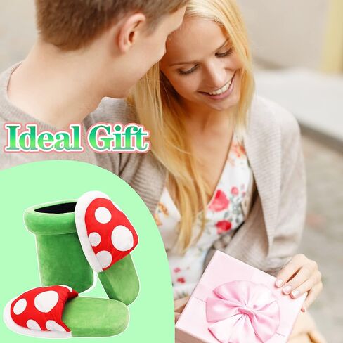 تيمسوفيا شبشب 2 في 1 بتصميم فطر مع حامل، شبشب نباتات البيرانا للبالغين، شبشب قطيفة شتوي مرح في وعاء للنساء والرجال، هدية للتهنئة بالمنزل، اخضر واحمر، مقاس 8-11 X-Wide للنساء/7-10, أخضر وأحمر in Kuwait