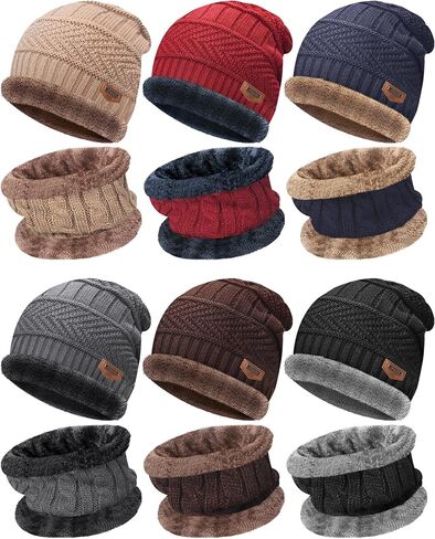 6 Pack Winter Beanie Hat Scarf Set Stylish Knit Skull Caps for Men Women Fleece Thick Lined Neck Warmer in Saudi Arabia