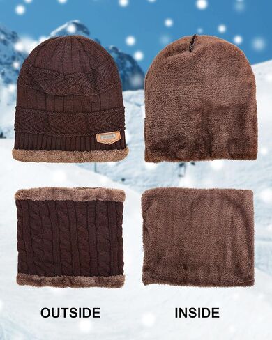 6 Pack Winter Beanie Hat Scarf Set Stylish Knit Skull Caps for Men Women Fleece Thick Lined Neck Warmer in Saudi Arabia