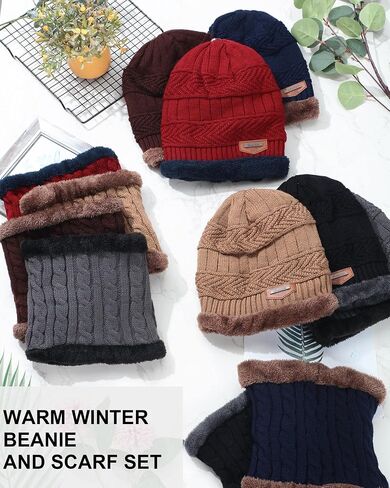 6 Pack Winter Beanie Hat Scarf Set Stylish Knit Skull Caps for Men Women Fleece Thick Lined Neck Warmer in Saudi Arabia