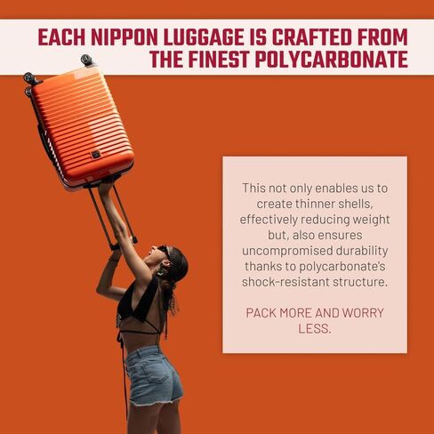 حقيبة NIPPON Luggage Nomad ذات الجانب الصلب الدوار مع عجلات للنساء والرجال، خفيفة الوزن، ذات هيكل صلب للسفر، قوية للغاية ومتينة، من البولي كربونات الممتاز، دامسون، متوسط in Kuwait