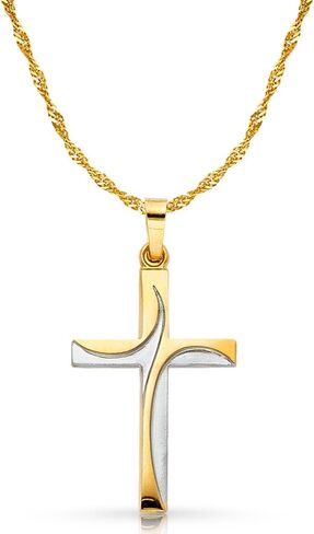 Ioka 14K Two Tone Gold Cross Charm Pendant with 1.2mm Singapore Chain Necklace in Saudi Arabia