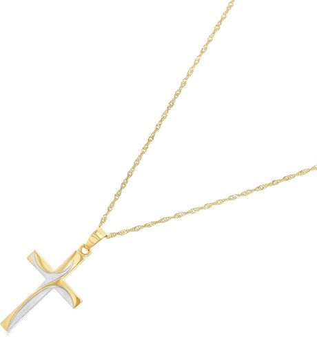 Ioka 14K Two Tone Gold Cross Charm Pendant with 1.2mm Singapore Chain Necklace in Saudi Arabia