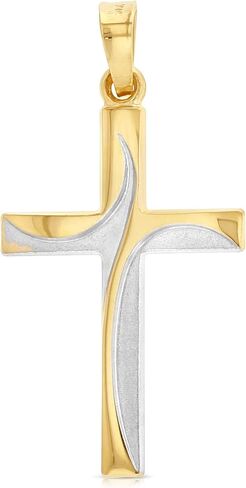 Ioka 14K Two Tone Gold Cross Charm Pendant with 1.2mm Singapore Chain Necklace in Saudi Arabia