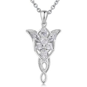 ZDaoBen Arwen Evenstar Pendant Necklace The Lord of the Rings Necklace with 5A+ Cubic Zirconia 18K White Gold Plated Hobbit Pendant Lotr Necklace Princess of the Elves Jewelry for Women Girls