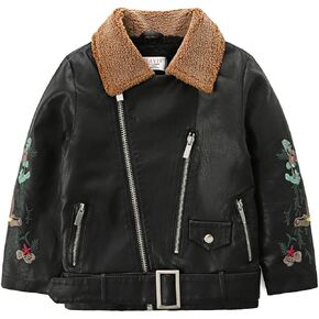 LJYH Grils الشتاء التلبيب المخملية التطريز بولي سترات جلدية الأطفال الدافئة دراجة نارية معاطف in Kuwait