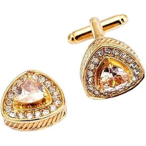 V & L Gold Crystal Cuff links Yellow – Fancy Unique Elegant Sparkling Luxury Gem Stone Cufflinks for men in Triangle - Perfect for Wedding, Formal, Suits, Business and Groom Cufflink in Saudi Arabia