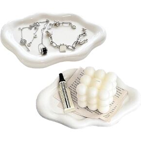 Mezchi 2 Pack Ceramic Jewelry Tray, Cloud Trinket Dish, Decorative Jewelry Plate for Ring, Necklaces, Key Tray Dish for Entryway Table, Birthday, Wedding Gift for Women in Saudi Arabia