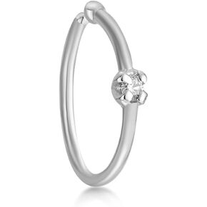 22 Gauge 0.01 Carat Diamond Open Hoop Nose Ring in 14k White and Yellow Gold 1.3 mm by Lavari Jewelers in Kuwait