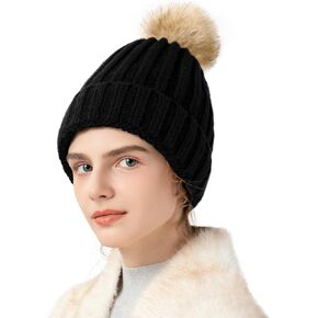 DOFOWORK Beanies Women - قبعات شتوية للنساء مع قبعة جمجمة دافئة من الفرو الصناعي، قبعة صغيرة للنساء in Kuwait