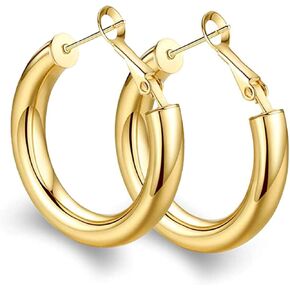 BMMYE 925 Sterling Silver Post Chunky Gold Hoop Earrings, 14K Gold Plated Earrings for Women Lightweight Hollow Tube 25mm-70mm in Kuwait