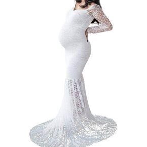 Mermaid Women's Off Shoulder V Neck Long Sleeve Lace Maternity Gown Maxi Photography Dress Baby Shower Photo Shoot in Saudi Arabia