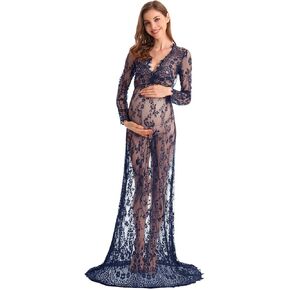 MYRISAM Boudoir الأمومة طويلة الأكمام فستان الدانتيل المرأة العميق الخامس الرقبة حفل زفاف فستان طويل حمام الحليب التقطت الصور ثوب