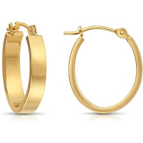 14k Gold Small Oval Flat Hoop Earrings