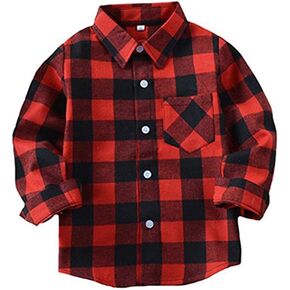 Little Boys' Long Sleeve Button Down Plaid Flannel Shirt