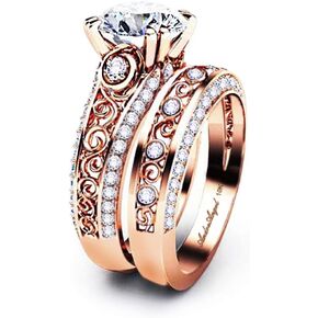 AndreAngel خاتم الخطوبة طقم الزفاف من الذهب الوردي 10 قيراط أحجار زركونيا مكعبة قطع دائري AAAAA + بديل للألماس 1.25 قيراط الذكرى السنوية لعيد الحب وعد الزواج والزفاف in Kuwait