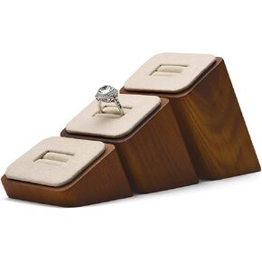 Oirlv 3 PCS Wood Ring Display Stand Showcase Jewelry Display Stand Ring Organizer Holder (Creamy-White)
