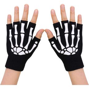 Simplicity Unisex Full/Half Finger Skeleton Gloves Glow in The Dark Knit Gloves