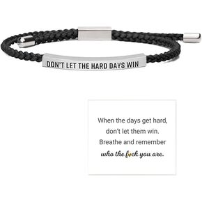 Dont Let The Hard Days Win Inspirational Bracelets for Women Men Stainless Steel Adjustable Handmade Braided String Bracelet Inspirational Gifts Teen Girls Jewelry