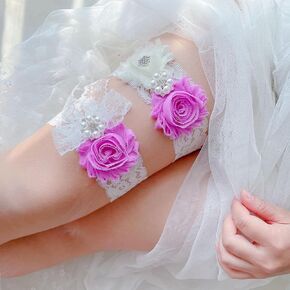 Wedding Bridal Garters Lace Floral Garter Set Flower Stretch Garter Bride Leg Accessory for Women and Girls (Dark Purple)