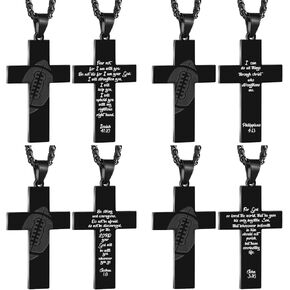 Siifert 12 Pcs Football Gift Football Cross Necklace for Boys Stainless Steel Bible Verse Pendant with 24 Inch Chain Football Accessories Cross Jewelry for Men First Communion Baptism Sports Gift in Saudi Arabia