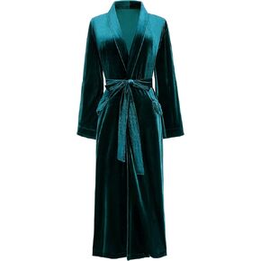 PRODESIGN Women's Long Velvet Robe Soft Warm Bathrobe with Shawl Collar Loose Sleepwear Nightgown