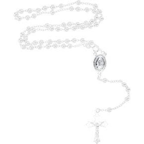 DECADENCE Solid 925 Sterling Silver 3mm-5mm Italian Virgin Mary Rosary Bead Cross Necklace | Made In Italy | 925 Sterling Silver Rosary Y Necklace Chain for Women And Men