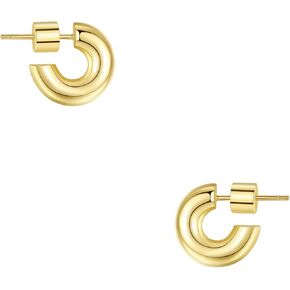 Wowshow Gold Hoop Earrings for Women 14K Gold Plated Hoops Chunky Open Hoops Earrings Lightweight