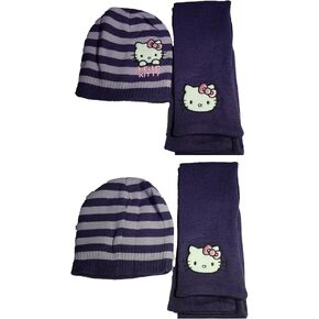 فتاة وشاح مجموعة Hellokitty الشتاء اكسسوارات قفازات أطفال + قبعة صغيرة + وشاح الصوف الغزل الدافئة رقيق قبعة سماعات الأذن Earband in Kuwait