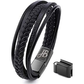 صندوق مجوهرات - سوار جلدي للرجال باللون الأسود، سوار معصم جلدي قابل للتعديل للرجال، قابل للتعديل 21-22.5 سم، جلد, Adjustable 21-22.5cm, جلد in Kuwait