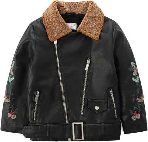 LJYH Grils الشتاء التلبيب المخملية التطريز بولي سترات جلدية الأطفال الدافئة دراجة نارية معاطف in Kuwait