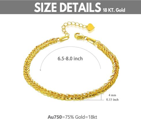 SISGEM Solid 18k Yellow Gold Celtic Chain Bracelet, Fine Gold Link Jewelry for Women (4 mm, 6.5-8.0 Inch) in Saudi Arabia