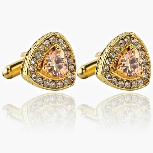 V & L Gold Crystal Cuff links Yellow – Fancy Unique Elegant Sparkling Luxury Gem Stone Cufflinks for men in Triangle - Perfect for Wedding, Formal, Suits, Business and Groom Cufflink in Saudi Arabia