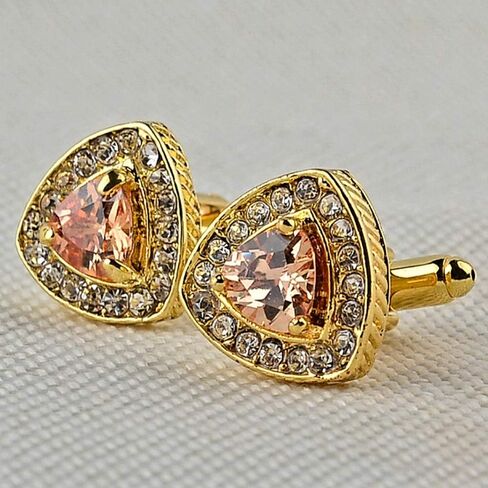 V & L Gold Crystal Cuff links Yellow – Fancy Unique Elegant Sparkling Luxury Gem Stone Cufflinks for men in Triangle - Perfect for Wedding, Formal, Suits, Business and Groom Cufflink in Saudi Arabia
