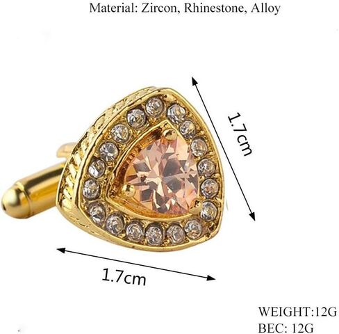 V & L Gold Crystal Cuff links Yellow – Fancy Unique Elegant Sparkling Luxury Gem Stone Cufflinks for men in Triangle - Perfect for Wedding, Formal, Suits, Business and Groom Cufflink in Saudi Arabia